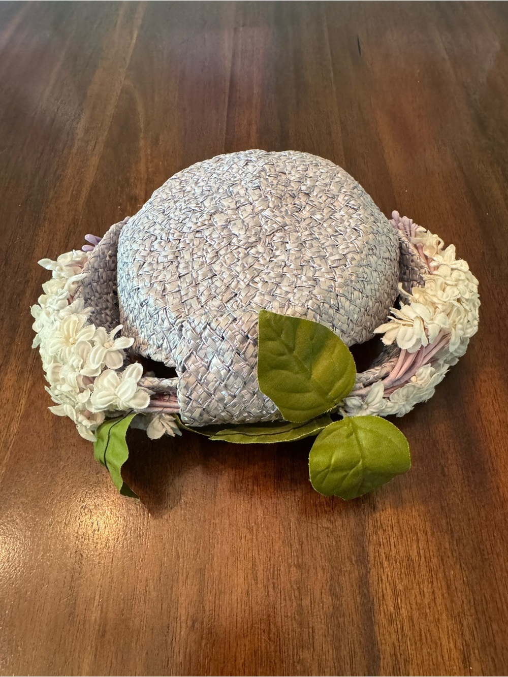 Vintage Mr Alton Everitt Buelow Blue Straw Floral Fascinator Hat